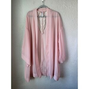 Cacique Pink Sheer Lace Back Kimono Robe Womens Plus Size 18/20 Lingerie Coverup